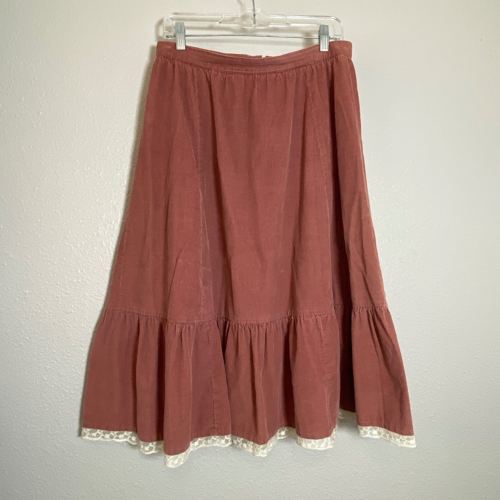 Women’s vintage Midi Skirt in Dusty Rose with Lace Trim